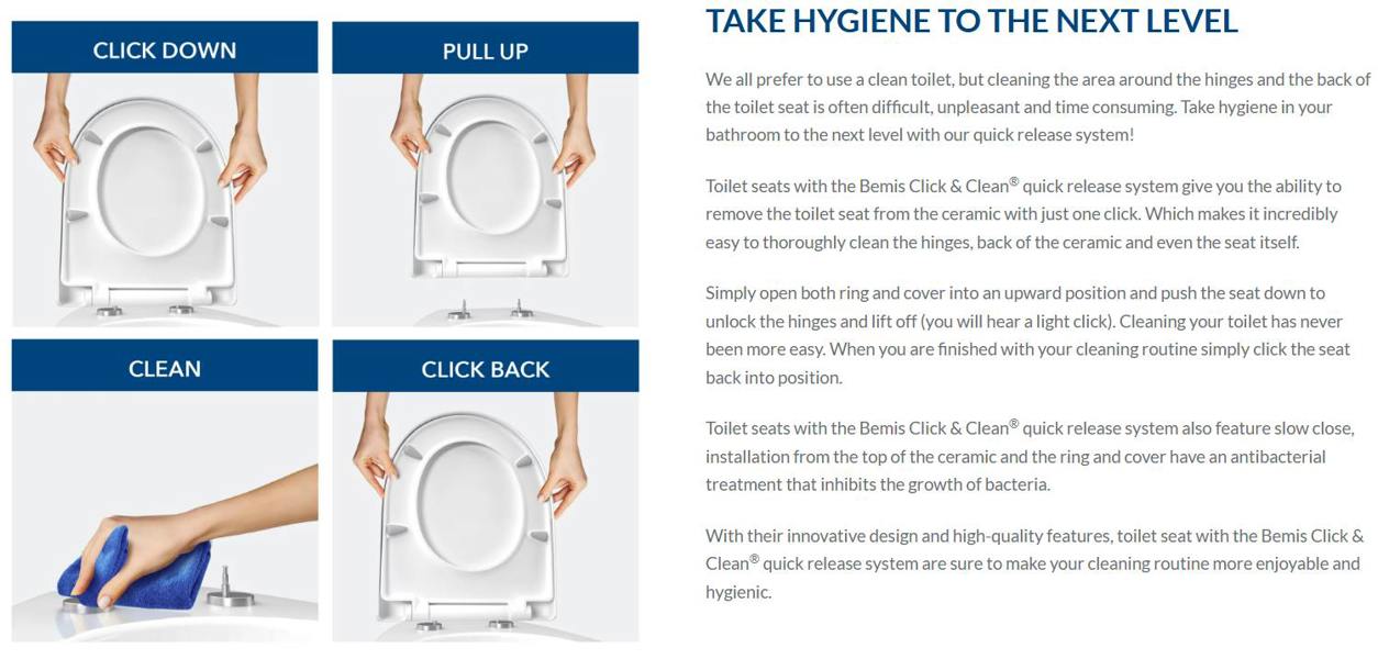 Bemis Click & Clean Classic Grey Standard Soft Close Quick Release Toilet Seat