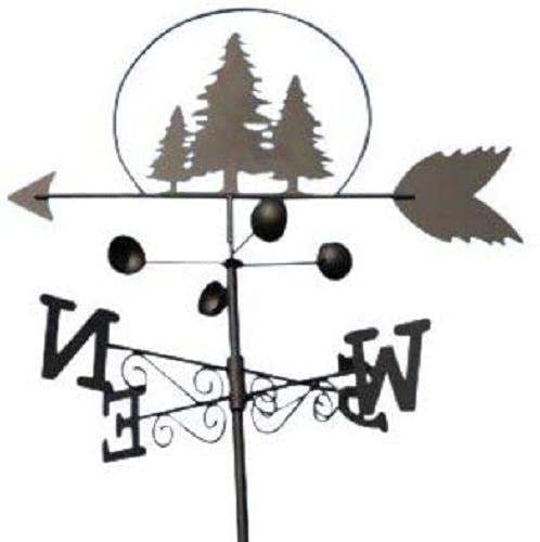 The Garden Marketplace Trees Weathervane with Wind Speed Indicator Cups, All-Steel Black Finish, Wall Mount Fixings and 1.7m Ground Spike Option
