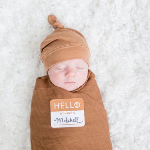Lulujo - Hello World Bamboo Hat and Swaddle Gift Set - Tan