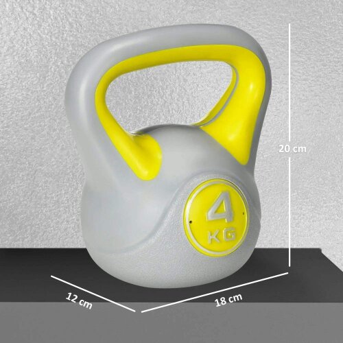 Bobobiy SPORTNOW Kettlebell, 4kg Kettle Bells with Handle for Home Gym Weight Lifting and Strength Training, Yellow and Grey
