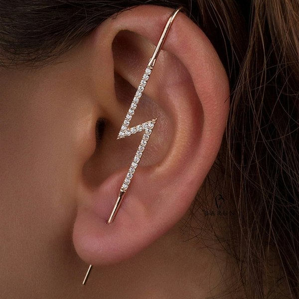 Spero London Sterling Silver Lightning Bolt Ear Crawler With Sparkling White Gemstones