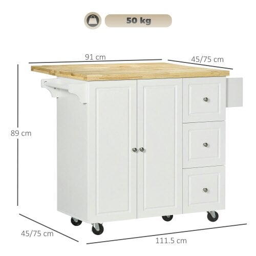 Wyld Haus Tanalo Wooden White Rolling Kitchen Island With Drop Leaf Drawers Towel And Spice Racks