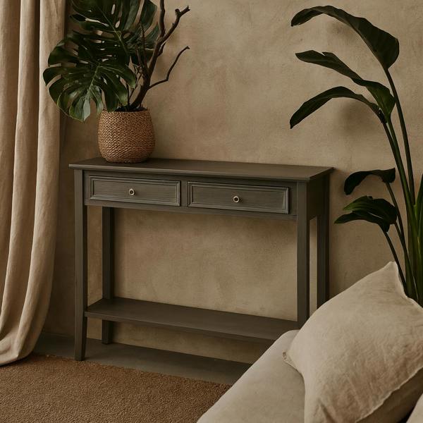 Wyld Haus Laurelbrook Two Drawer Console Table Bottom Shelf