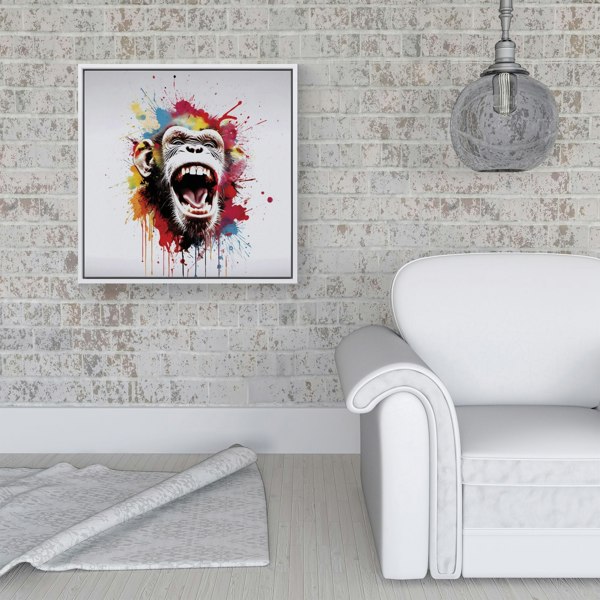 Warren Reed Coloured Splash Art Crazy Monkey Face Framed Canvas