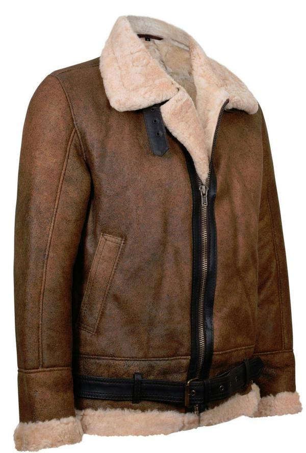 Infinity Leather Mens Vintage Brown Sheepskin Aviator Jacket- KANSAS