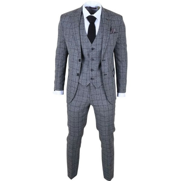 TruClothing IM11 - Men's Charcoal 3 Piece Tailored Fit Check Suit