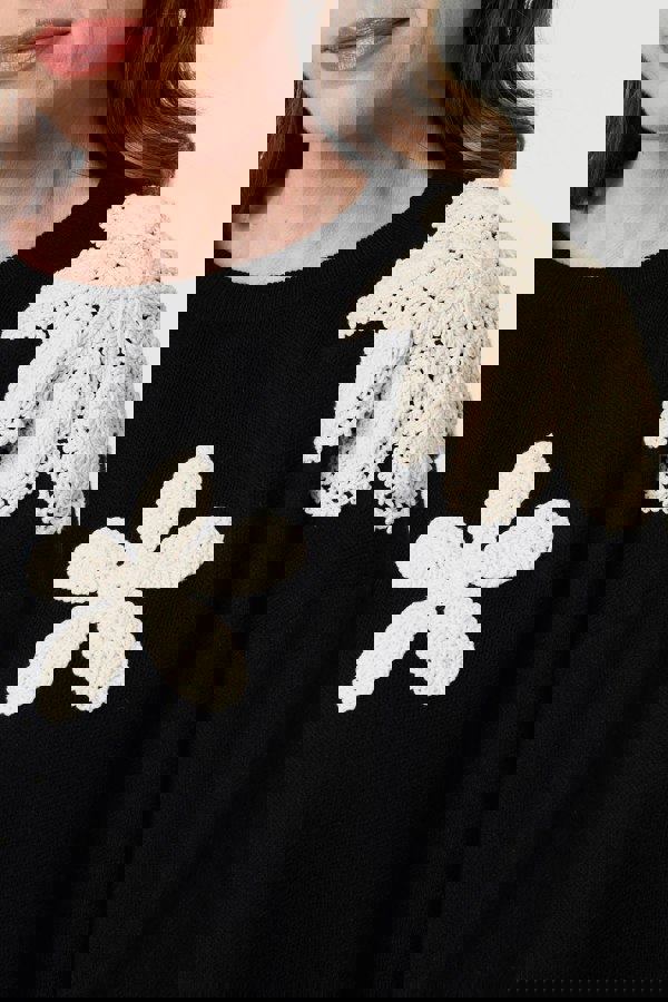 Black | Floral Embroidered Relaxed Knit Jumper