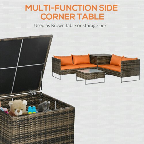 Wyld Haus Vemato Rattan Orange And Brown 4 Seater Garden Furniture Set With Storage Table