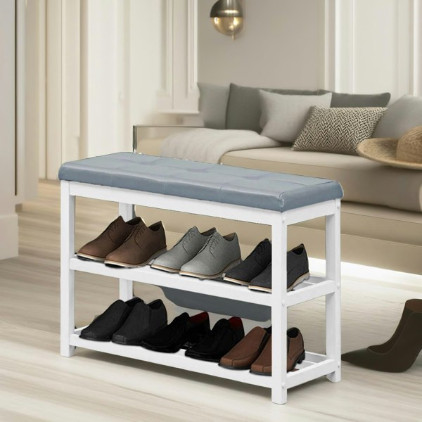 Rafaelo Mobilia Wooden 2 Tier Shoe Rack Bench Grey