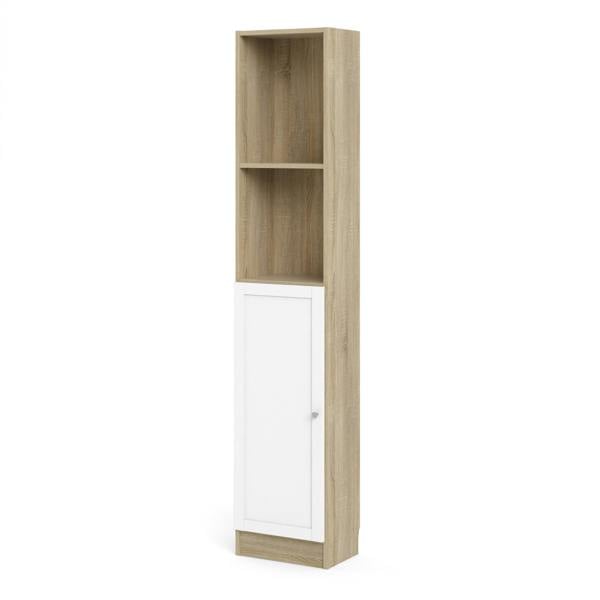 Furniture To Go Basic Tall Narrow Combination Storage Bookcase in Oak (4 Shelves) with White Door