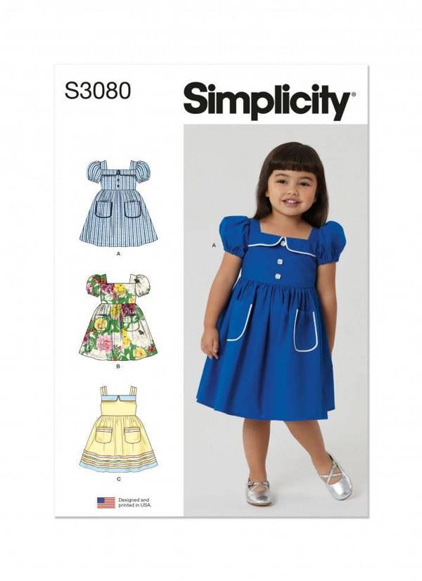 Simplicity Sewing Pattern 3080, Dresses for Baby, Kids, A (1/2-1-2-3-4) - Intermediate