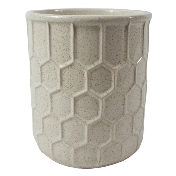 Leaf 16cm White Honeycomb Ceramic Planter