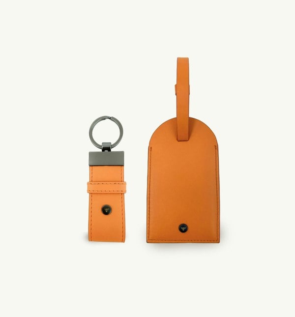 Apatchy London Orange Leather Luggage Tag and Loop Keyring Gift Set