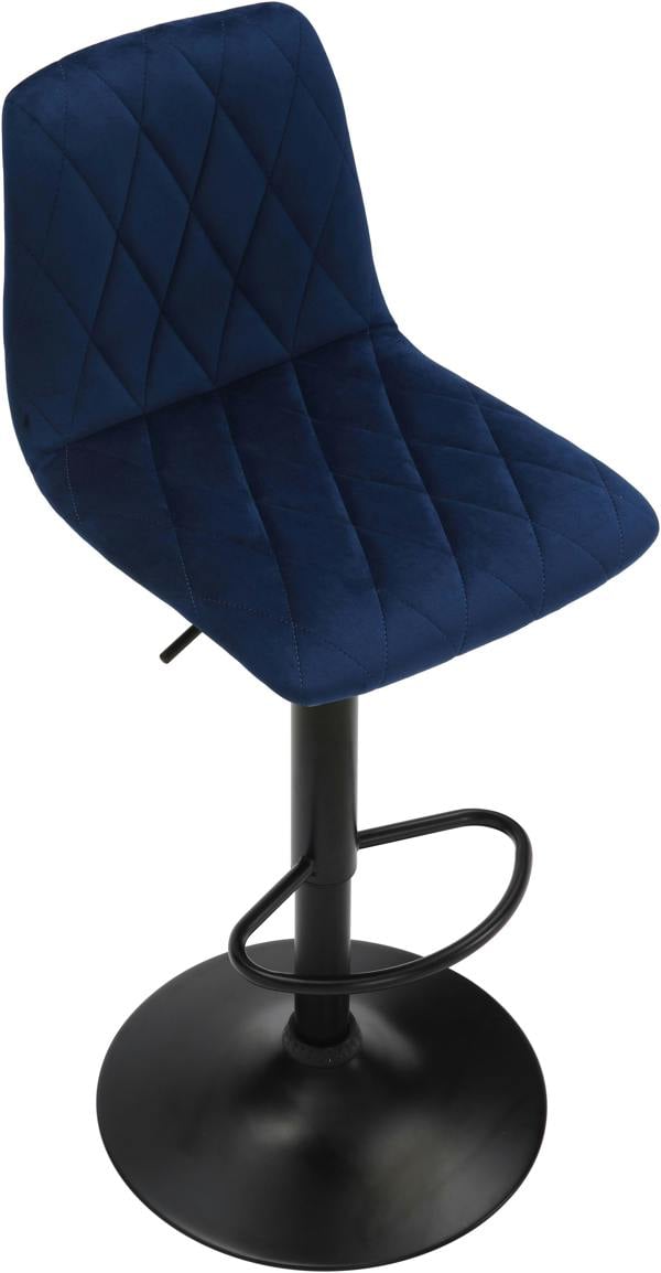 Lamboro Verona Velvet Kitchen Bar Stools, Matt Black Stem & Base, Height Adjustable Gas Lift With Backrest, Breakfast Bar Stool - Blue