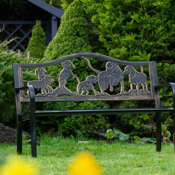 The Garden Marketplace Metal Garden Bench with Cast Iron Puppies Design Back Rest