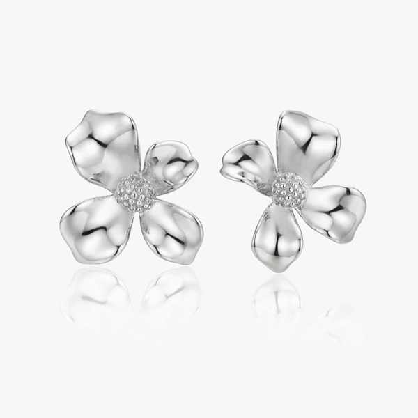 Large Gardenia Flower Stud Earrings in 18k Gold or Silver