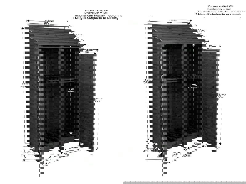 Arbor Garden Solutions Slatted Wooden Log Store with Door and Shelf W-146cm, H-126cm or 180cm, D-88cm