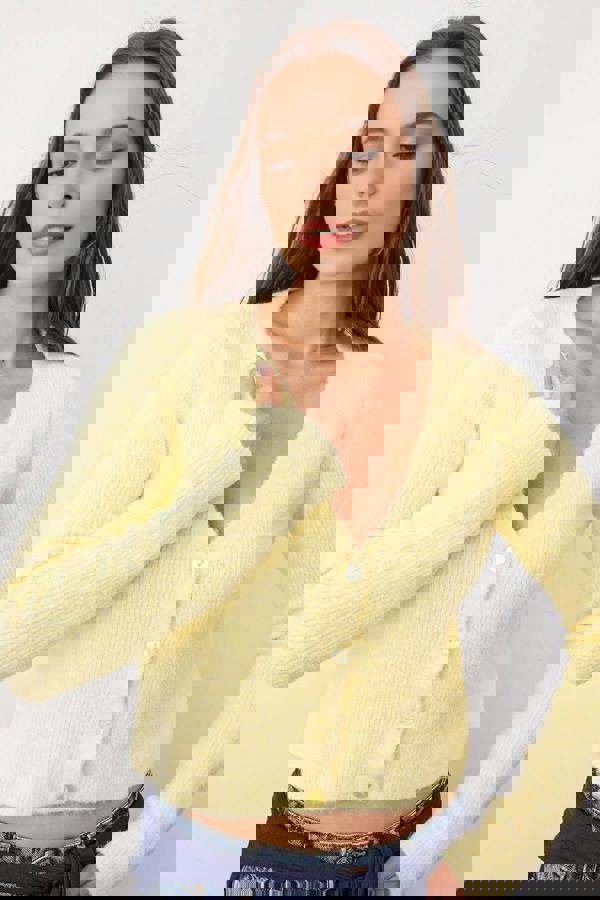 WOVCOR Crop Soft-Textured V Neck Knit Cardigan with Button Detail