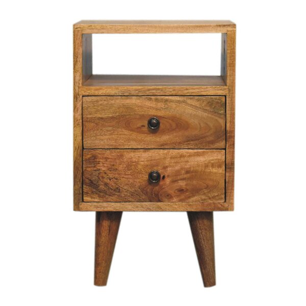 Wyld Haus Parma Mini Oak Mango Wood Classic Open Bedside Table 2 Drawers and Shelf