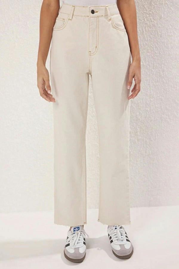 WOVCOR High Waist Straight Jeans with Cut-Out Legs
