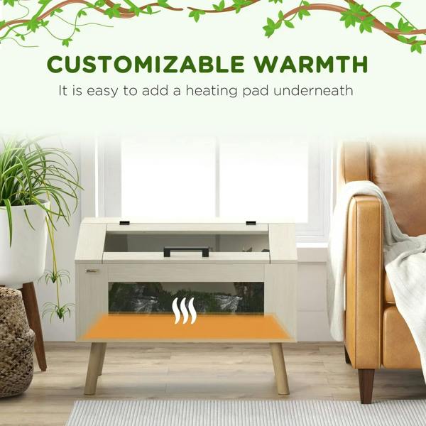 Oak reptile vivarium with tempered glass window; base area for adding a heating pad