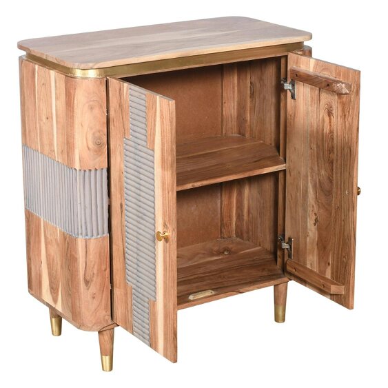 Wyld Haus Idaho Natural Acacia Wood and Brass 2 Door Cabinet
