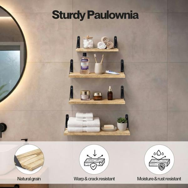 Levede Wall Mounted Floating Shelves Set of 4 Rustic Display Shelf Solid Wood