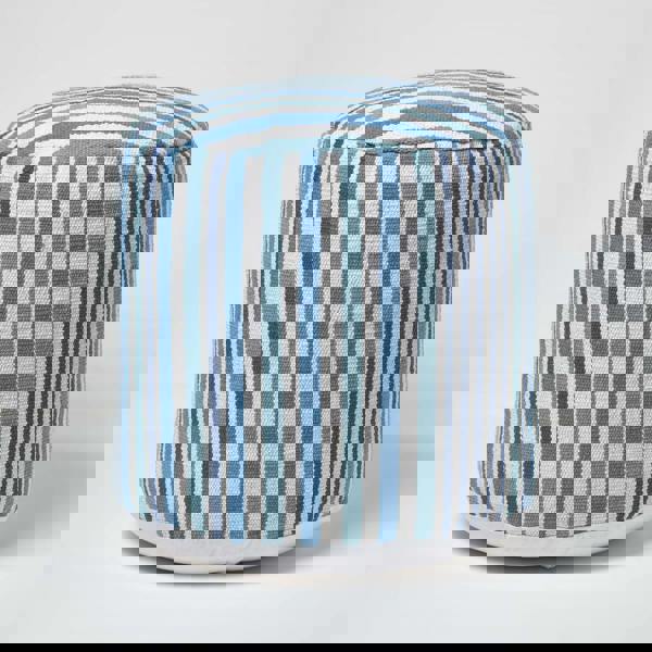 HOMESCAPES Blue and White Stripe Bean Filled Pouffe