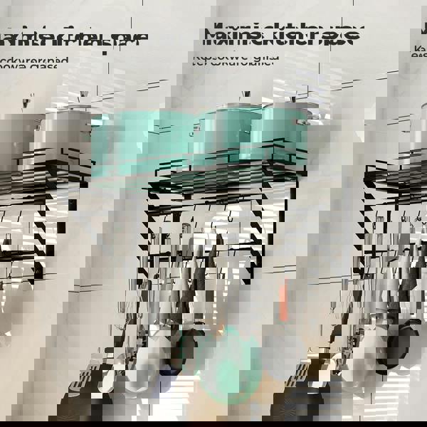 Toque Wall Mounted Pot Pan Rack Multipurpose Utensil Rail Holder Shelf 12 Hooks