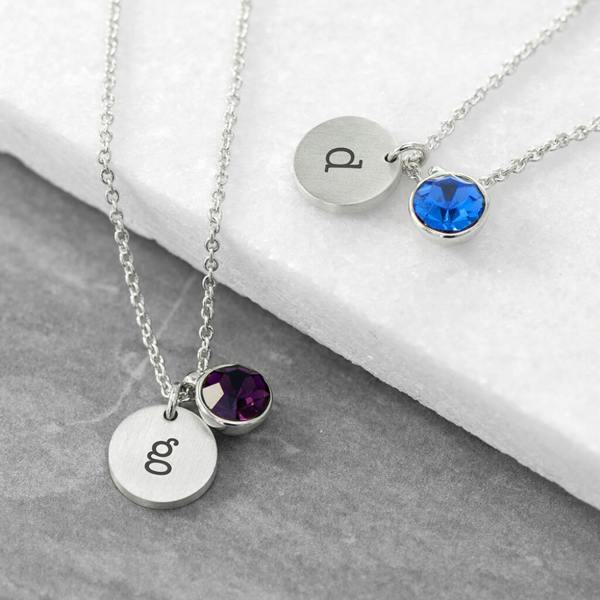 Personalised Birthstone Crystal And Disc Necklace - close-up detail