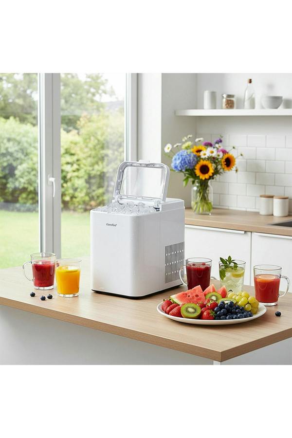 Living and Home Self-Cleaning Ice Maker Machine with 1.3L Water Tank, Ice Scoop & Detachable Basket