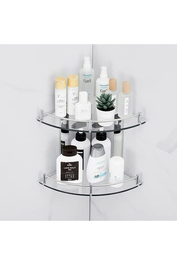 Living and Home 2-Tier Tempered Glass Corner Shelf Bathroom Wall Mounted
