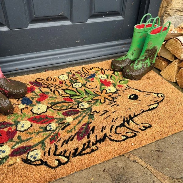 The Rugs Printed Floral Hedgehog Coir Doormat 45x75 cm