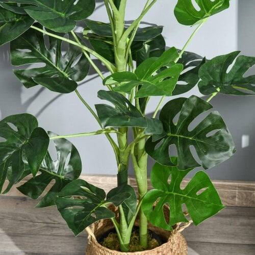 Wyld Haus Doka Large Artificial Monstera Style Tree With 21 Leaves In Decorative Pot