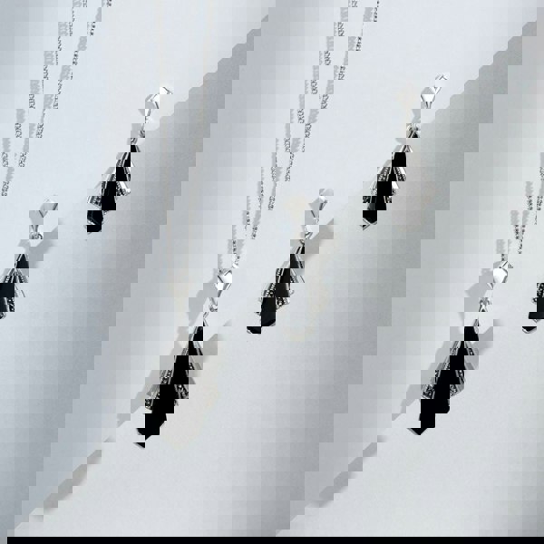 Gemondo Art Deco Style Black Onyx & Marcasite Fan Drop Earrings in 925 Sterling Silver