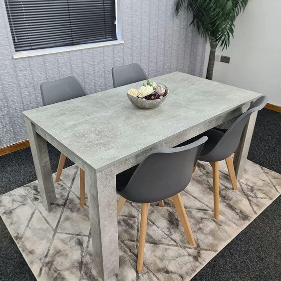 Kosy Koala Stone Grey Effect Wood Dining Table Set with 4 Grey Plastic Chairs ? Modern Dining Room Furniture
