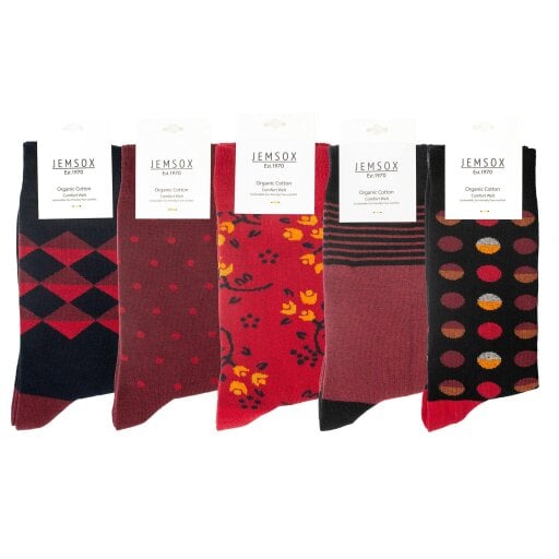 Jemsox 5pk Men's Autumn Collection Socks Gift Set – Organic Cotton Comfort Welt Socks, UK 9–12