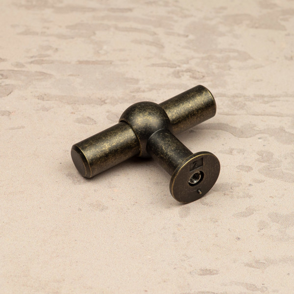 Handle & Home Antique Brass T-Bar Handle and Coordinating Knob