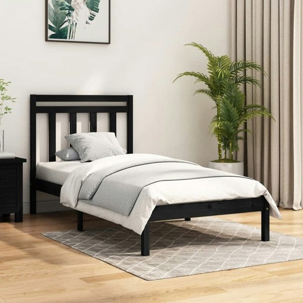 Berkfield Bed Frame Black Solid Wood 100x200 cm