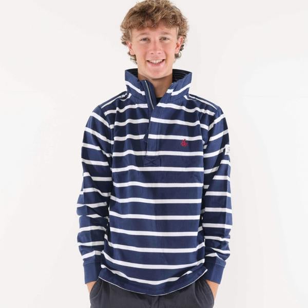 Lazy Jacks Mens Striped Quarter Zip Sweatshirt - Marine