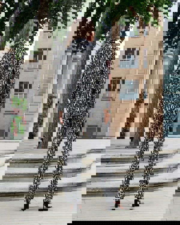 Antonia York Black Cream & Gold Print Trousers | Evie Elasticated Waist Slim Pants