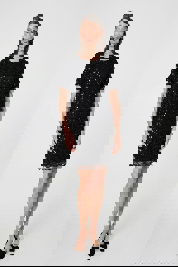 Black | Sparkly Embellished Short Shift Dress
