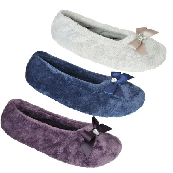 Generic Womens/Ladies Velour Ballet Slippers - Purple