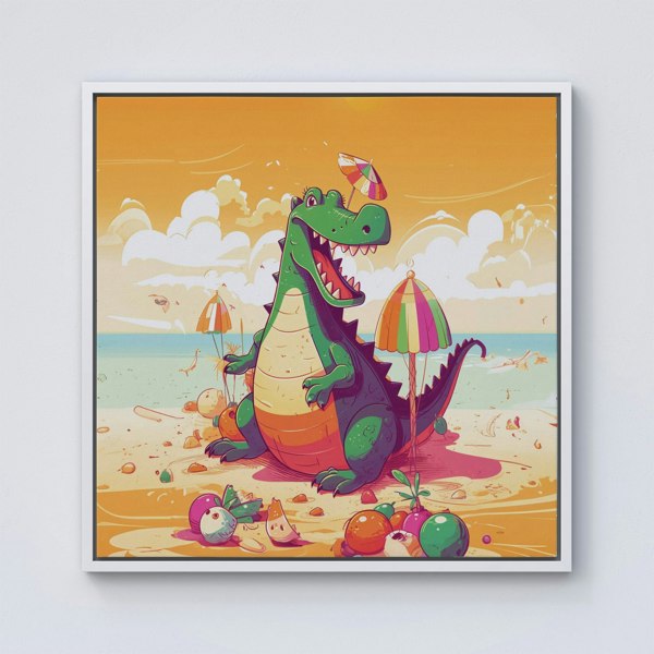 Warren Reed Crocodile On A Beach Holiday Framed Canvas