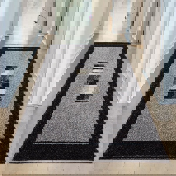 Modern Living Room Rug Bordered Design Grey Black | The Rugs