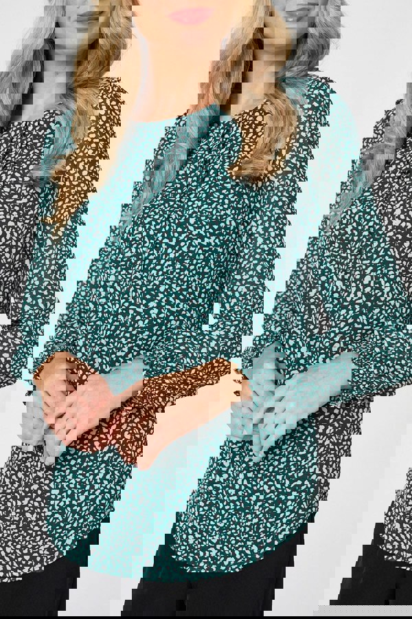 Teal | Printed Long Sleeve Semi Sheer Blouse
