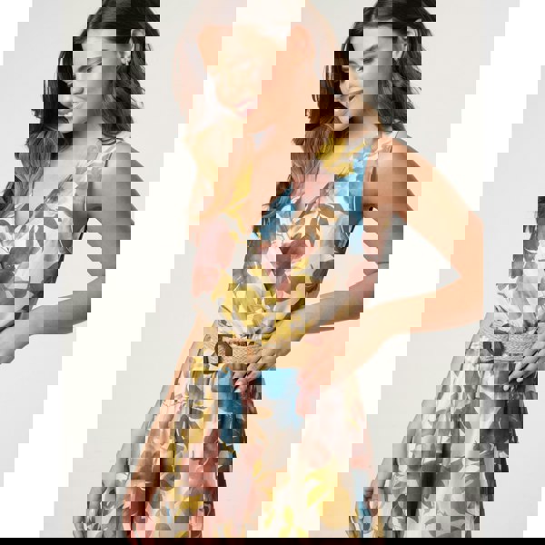 Blue Vanilla Floral Wrap Belted Fine Silk Dress