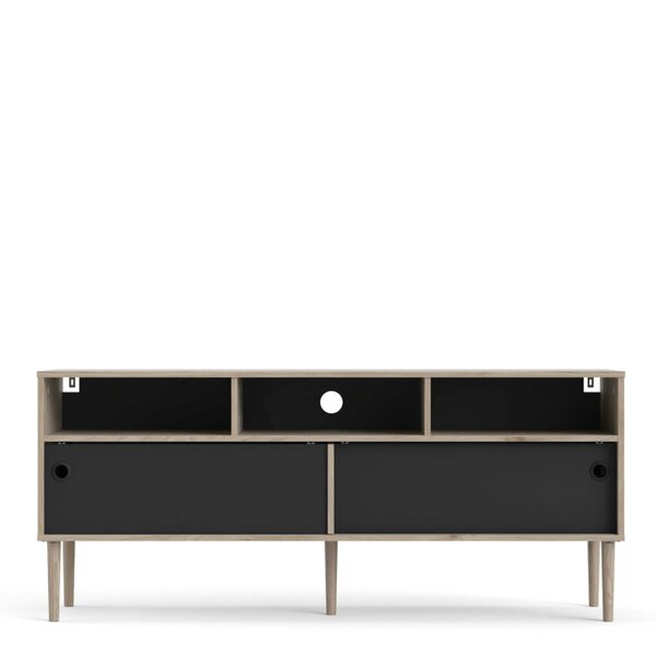Wyld Haus Tao Natural Oak Effect and Matt Black TV Unit 2 Sliding Doors