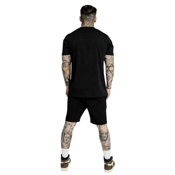SikSilk Mens Essential Embroidered Logo Sweat Shorts - Black - 