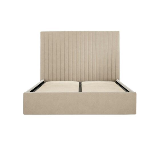 Wyld Haus Dublin Taupe Upholstered 4ft6 Double Ottoman Bed with Tall Ribbed Headboard